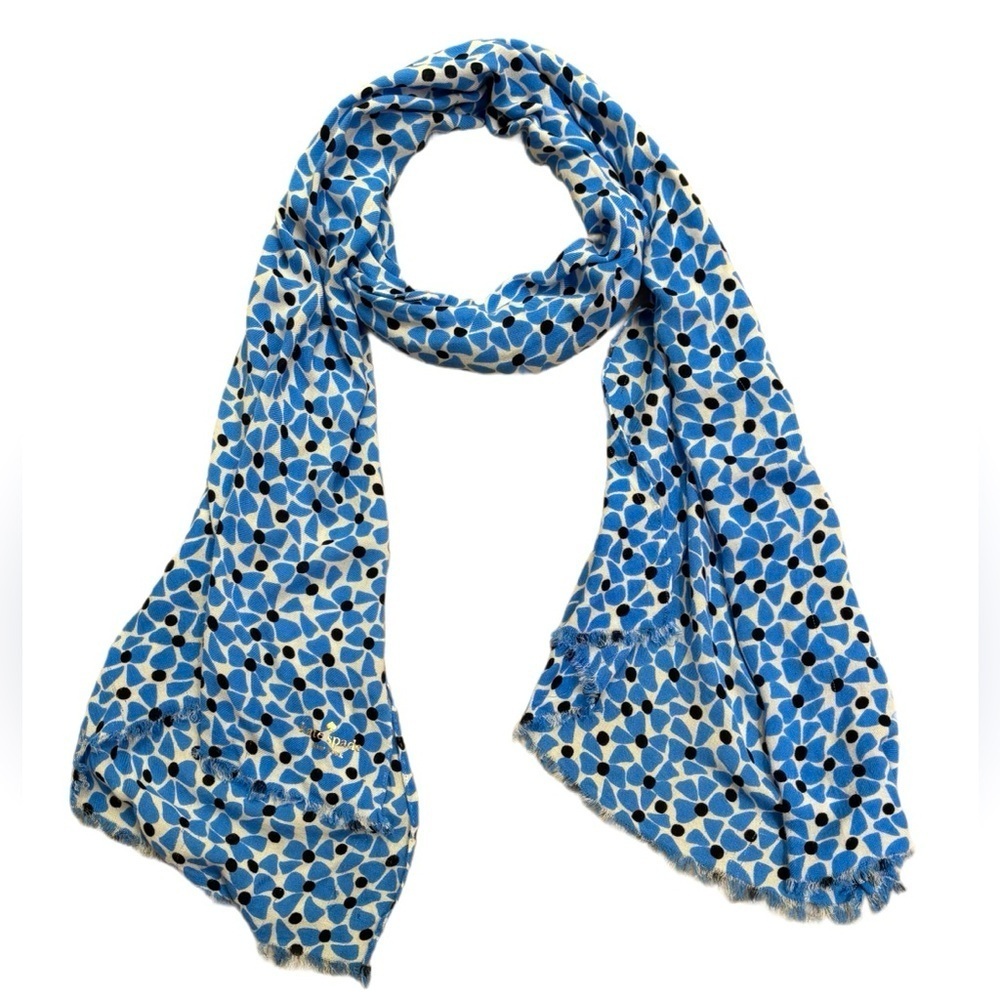 KATE SPADE Blue, White & Black Floral Dot Scarf